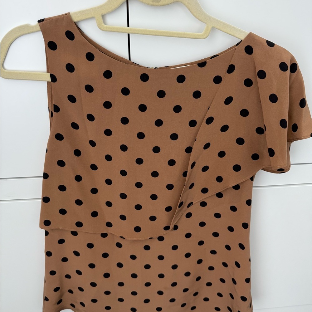 Yoana Baraschi Brown Tan Asymmetrical Flutter Sleeve Dress